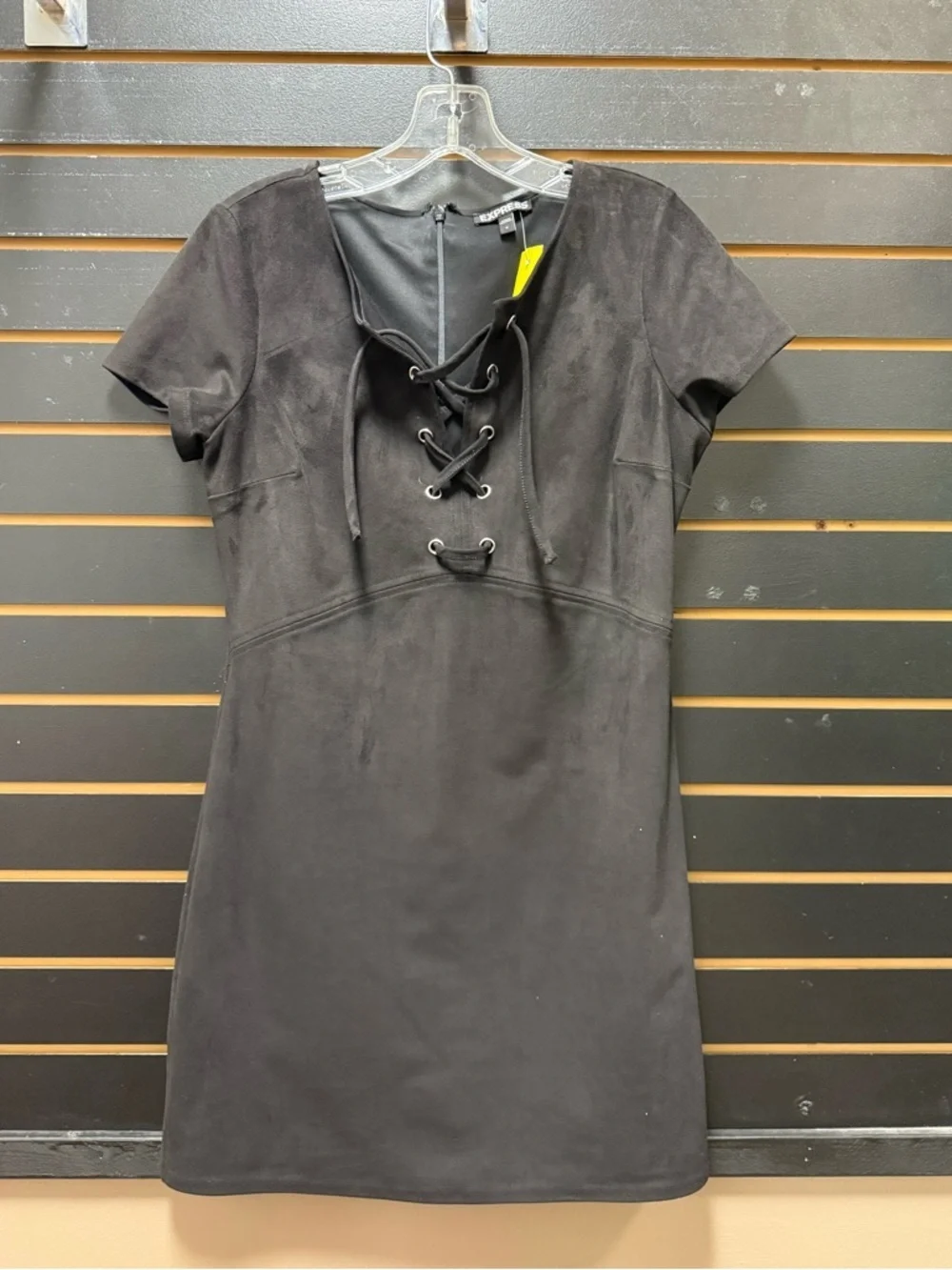 Express Black Faux Suede Lace Up Fitted Mini Dress Size 6